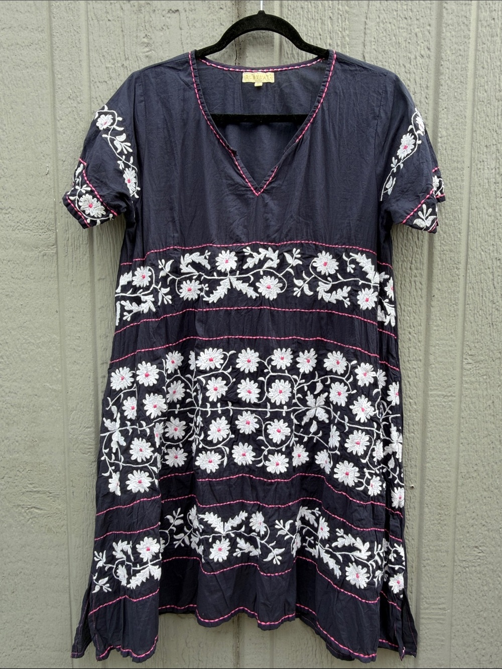 Ruby Yaya Charlotte Embroidered Navy Floral Tunic Dress Size: M